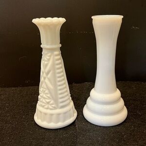 Vintage White Milk Glass 6” Bud Vase Set of Two